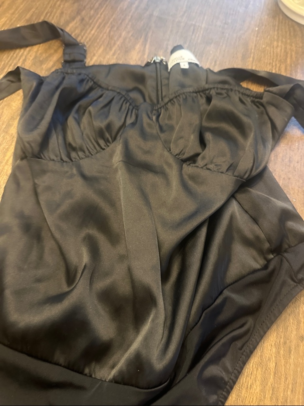 DANIELLE BERNSTEIN Black Satin Bodysuit size 6 NWOT